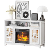 VINGLI Mirrored Fireplace TV Stand, Farmhouse Modern Entertainment Center with Electric Fireplace & Mirror Doors for TVs Up to 60 Inch (White) VINGLI