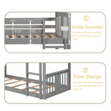 Low Bunk Bed Twin Over Twin, Twin Over Twin Bunk Bed with Ladder, Kids Bunk Beds with Full Length Guardrail, Montessori Floor Bunk Beds for Kids, Boys,Girls, Gray Bunk Bed Twin Size Bellemave