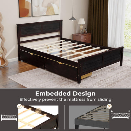 Giantex Espresso Wood Full Size Bed Frame with Dual Storage Drawers - WoodArtSupply