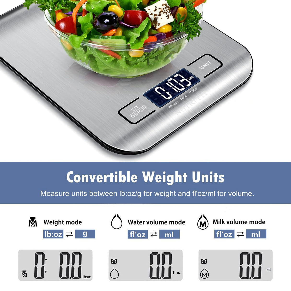 Food Scale, Kitchen Scales Digital Weight Food Grams and Ounces for Weight Loss Baking Cooking of NUTRI FIT, Max 11lb 1g Increment, Backlight LCD Smart Tare Stainless Steel, Easy to Use, AAA Battery NUTRI FIT