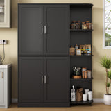 Loomie Kitchen Pantry Storage Cabinet, Food Pantry Cabinet with Doors & Adjustable Shelves, 64" Tall Kitchen Cabinet with 5-Tier External Shelf, Freestanding Cupboard for Kitchen (Black) Loomie
