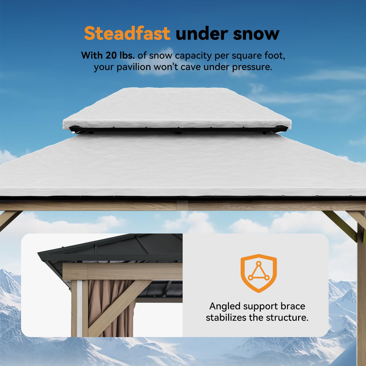 Modern Shade Hardtop Gazebo 12' x 16' with 4 LED Lights, Outdoor Gazebo with Double Roof, Aluminum Frame, Patio Pavilion with USB Charging Port Deck, Mosquito Netting and Curtains, Wood Looking Modern Shade Outdoor Living Spaces