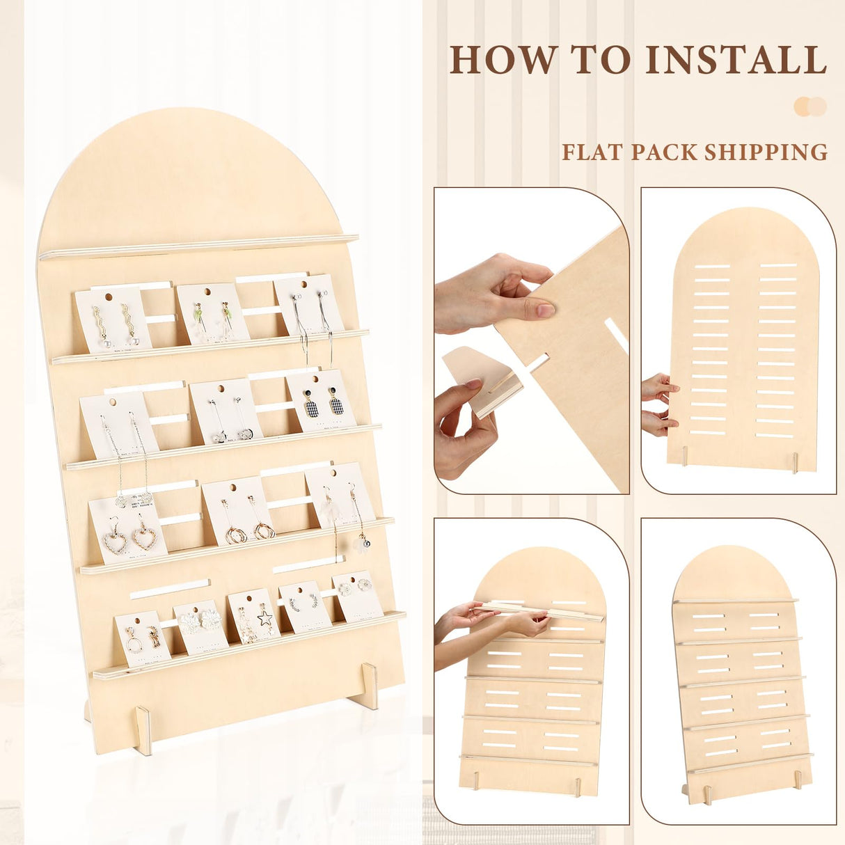 DoubleFill 5 Tier Wooden Earring Display Stand Jewelry Display Rack with Adjustable Height for Retail Storage(Wood Color) DoubleFill