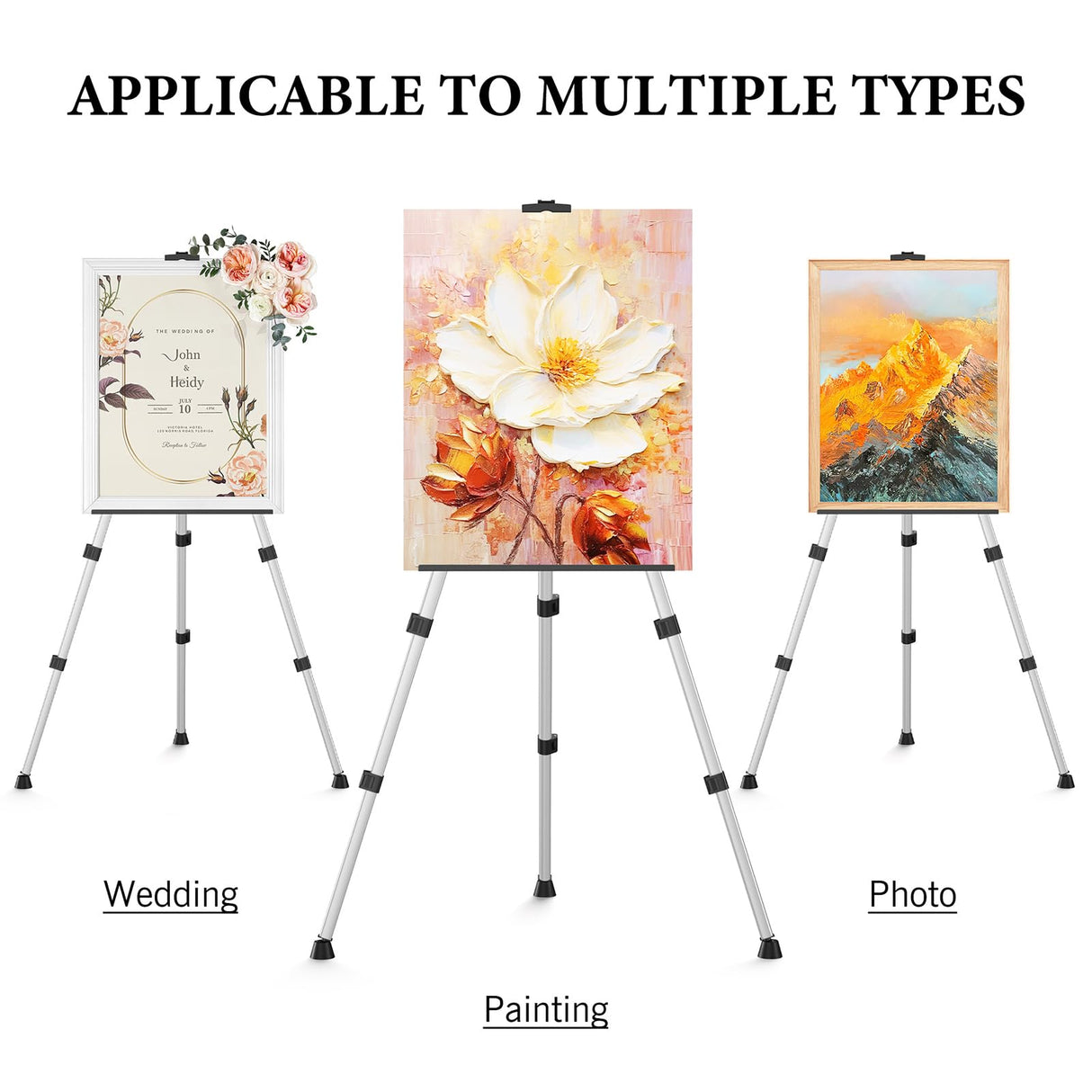 Art Easel Stand for Painting or Sign, Portable Adjustable 66 inches Display Tripod Artist Floor Aluminum Metal Easel with 1 Bag for Table-top/Floor Drawing, Sturdy for Canvases Displaying - Silver Mayyol