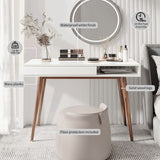 Arts wish White Writing Desk with Drawers Mid Century Modern Desk, Wood Office Desk Computer Desk Vanity Desk for Small Space, White Desk with Walnut Legs Arts wish