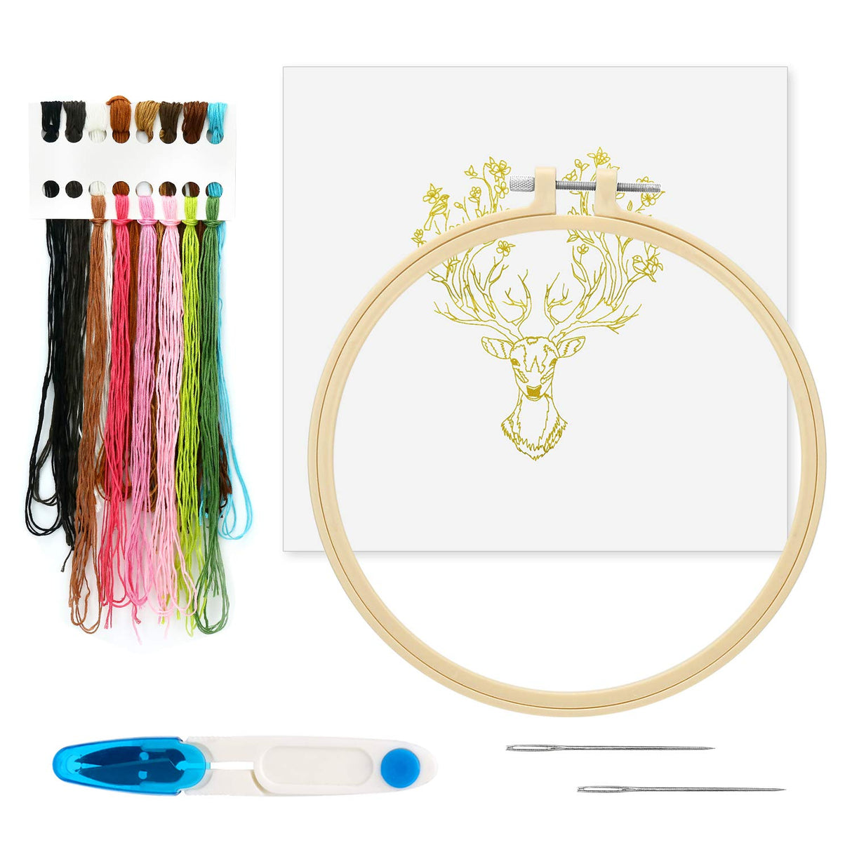 Maydear Embroidery Kit for Beginners Patterns Punch Needle Kit,Cross Stitch Kits,French Stamped Embroidery Starter Kit Adults Including Embroidery Hoop Color Threads and Embroidery Scissors Maydear