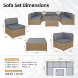 Welpatio Outdoor Patio Furniture Sets, 7 Pieces PE Rattan Wicker Outdoor Sectional Sofa Patio Conversation Set with Cushions and Coffee Table, Dark Brown/Gray Welpatio