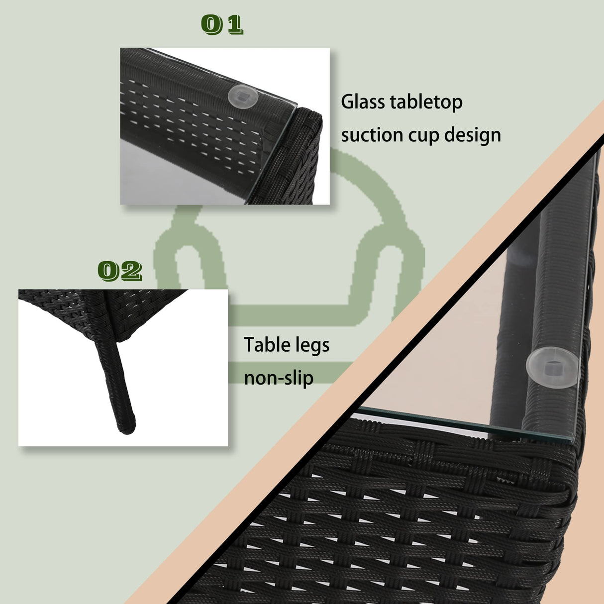 4 Pieces Patio Furniture Set Rattan Outside Furniture Wicker Sofa Garden Conversation Sets with Soft Cushion and Glass Table for Yard Pool or Backyard,Black PayLessHere