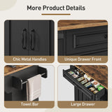 RALGEND Kitchen Island with Power Outlets & Drop Leaf, Rolling Kitchen Cart on Wheels, Kitchen Storage Island with Spice Rack and Drawer for Kitchen, Dinning Room, Black and Rustic Brown RALGEND