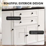 Grepatio 58" Farmhouse Sideboard Buffet Cabinet, Coffee Bar Cabinet with 2 Large Drawers & 4 Grooved Barn Doors, Wood Storage Cabinets for Dinning Room, Kitchen, Living Room, White Grepatio