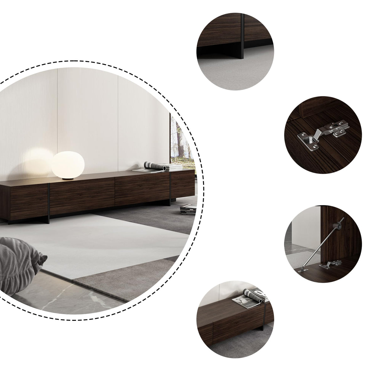 AIEGLE Modern TV Stand with 4 Flip-Down Drawers, Entertainment Center with Storage, Media Console Table TV Cabinet for Living Room, Bedroom, Dark Brown (95.7" W x 15" D x 15.7" H) AIEGLE