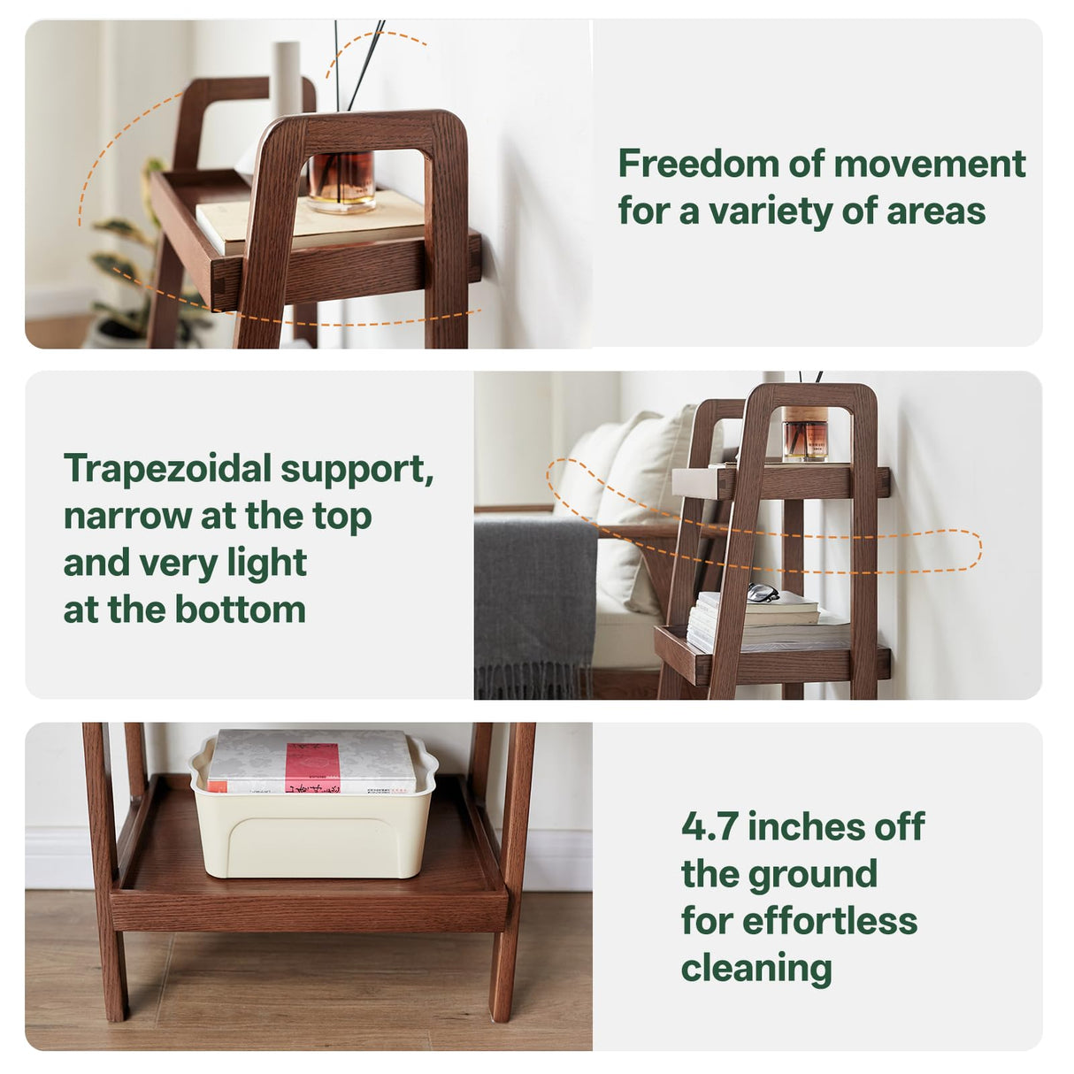 Vadisun 100% Solid Oak 3 Tier Ladder Shelf, Small Bookshelf, Ladder Bookshelf, Bookcase with Stable Frame, Small Table for Living Room Bedroom(Walnut, 12.6" L x 17.72" W x 31.5" H) Vadisun