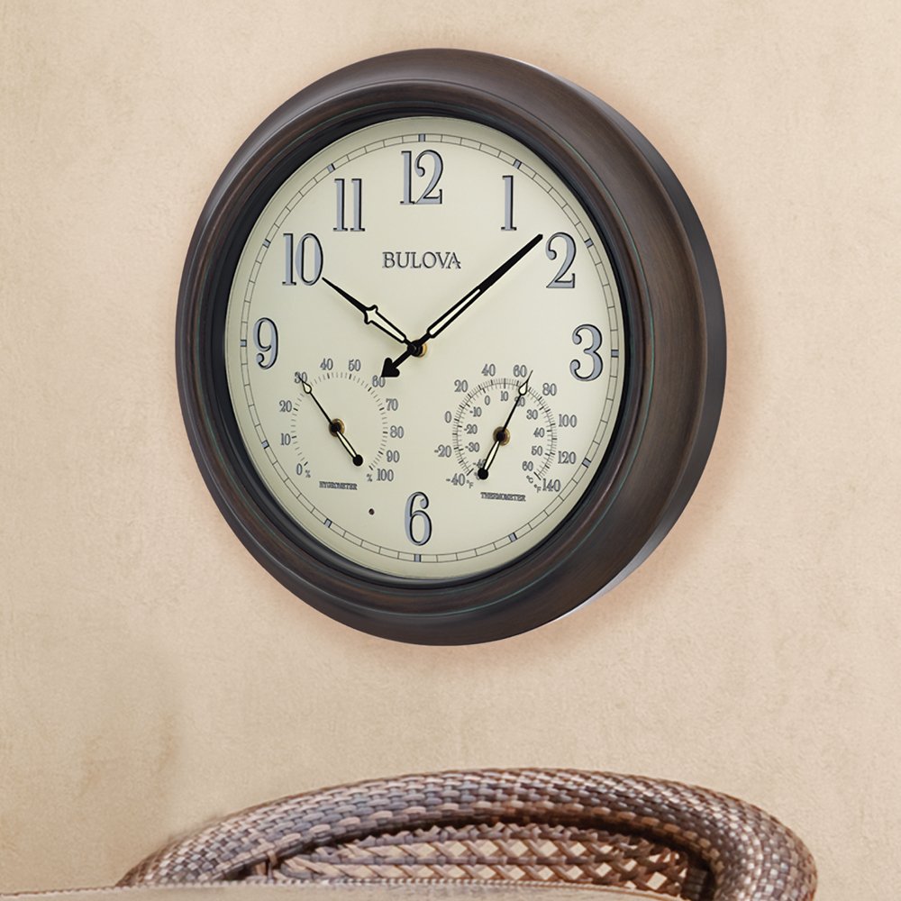Bulova C4813 Weather Master Wall Clock, Bronze Finish, 18", Black Bulova