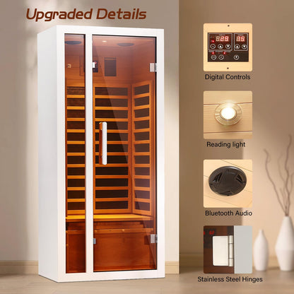 Vanity Art 𝟮𝟬𝟮𝟰 𝗡𝗲𝘄 Far Infrared Saunas for Home, 1 Person Extendable Indoor Hemlock Wood Sauna Low EMF 6 Heating Panels 1660 Watt, Wood Dry Sauna with Bluetooth, LCD Display, LED Lights - WoodArtSupply