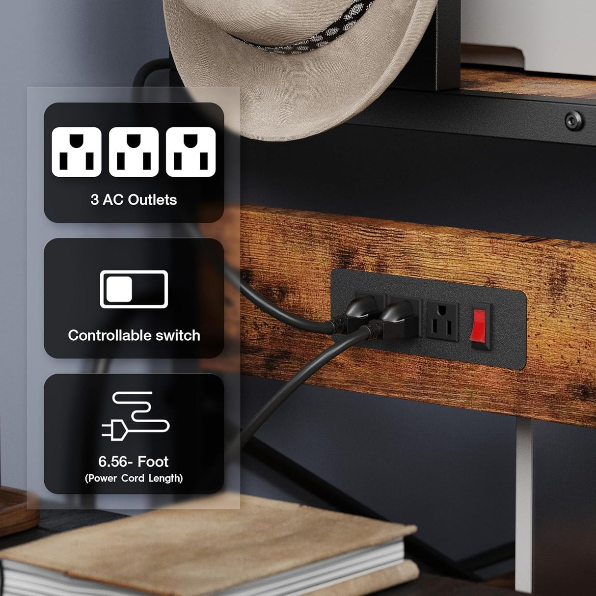 Amosic Kitchen Bakers Rack with Power Outlet, 5 Tiers Coffee Bar Table, Kitchen Microwave Stand with 6 S-shaped Hooks, Kitchen Storage Shelf Rack for Spices, Pots, Rustic Brown Amosic