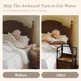 Swivel Lift Top Nightstand with Charging Station, 2-Tier 360° Adjustable Bedside Table, Rolling Night Stand with Wheels, Small End Table with Fabric Drawer, for Bedroom, Living Room, Rustic Brown Faesun