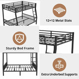 Full XL Over Queen Bunk Beds for Kids Teens Adults, Heavy-Duty Metal Bunk Bed Full Over Queen with Ladder and Slats Support for Boys Girls,Space-Saving,Noise Reduced,Black MoproBeti