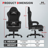 Gamtimer Gaming Chair, Computer Office Chair with Footrest, 155° Reclining Chair, Ergonomic High Back Computer Chair with Headrest and Lumbar Support for Adults and Kids（Dark Black） Gamtimer