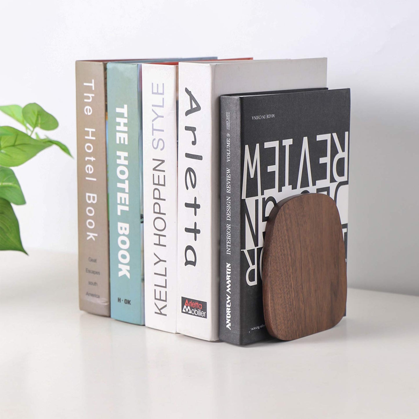 Muso Wood Book Ends for Shelves, Non-Skid Bookends for Heavy Books, Wooden Book Stopper for Home Office and Library (Walnut 2 Pairs)