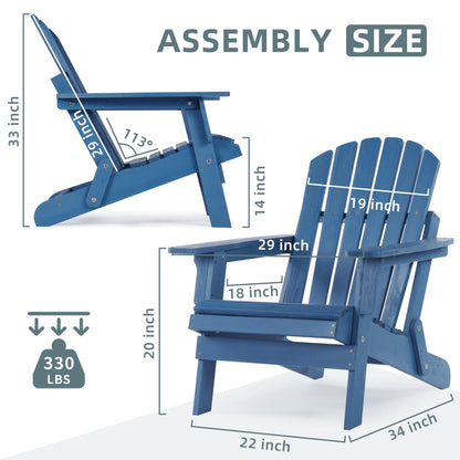 Oversized Wooden Folding Adirondack Chair with Pre-Assembled Backrest and Seat Board, Lounge Chair for Outdoor Patio Garden Lawn Backyard Firepit Deck Pool Beach - WoodArtSupply