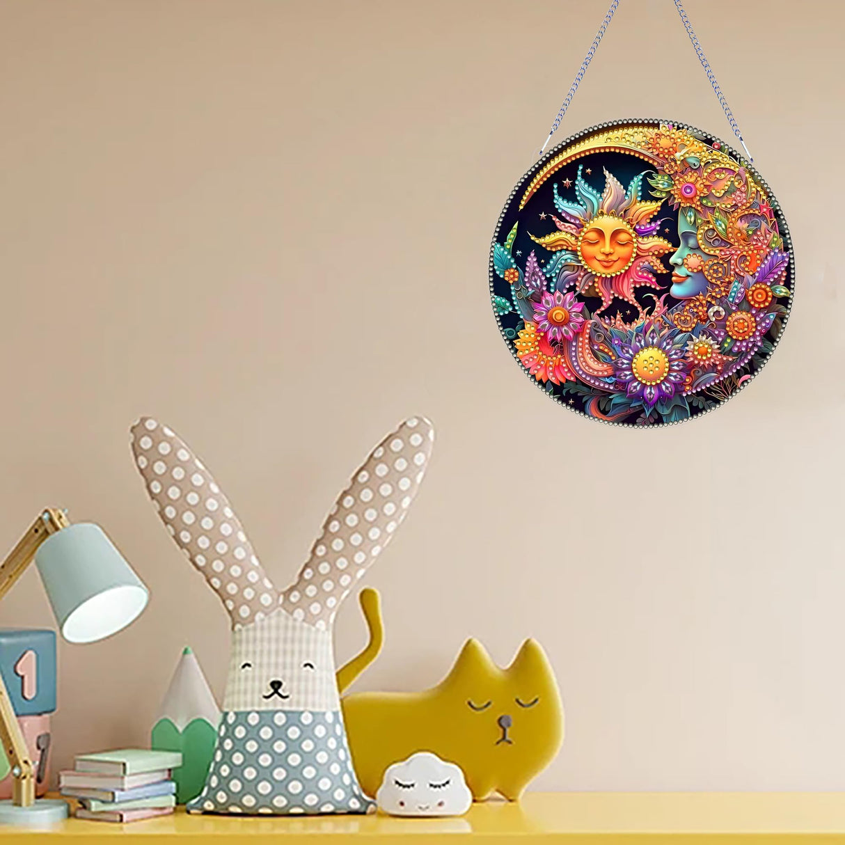 RYMILIE Diamond Art Painting Pendant Kits 5D Diamond Art Painting Art Hanging Kit Sun and Moon DIY Diamond Crystal Window Pendant Kit for Adults Gift Wall Home Decoration RYMILIE