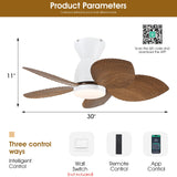 Kviflon 30 Inch Ceiling Fans with Lights, Indoor Outdoor Tropical Ceiling Fan with Remote/APP Control, Flush Mount Palm Leaf Ceiling Fan Light for Bedroom, 6 Speeds, Dimmable - Wood Grain Kviflon