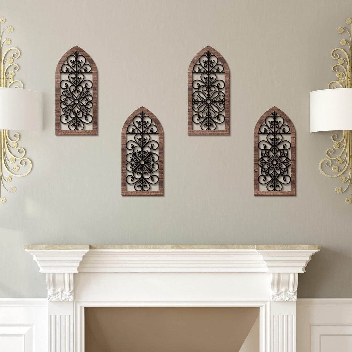 4 Pieces Thicken Rustic Wall Decor Modern Farmhouse Decor Wooden Hollow Carved Design Wall Art for Living Room Bedroom Hallway Decor Office Kitchen Wall Decoration (Elegant Style) Yulejo