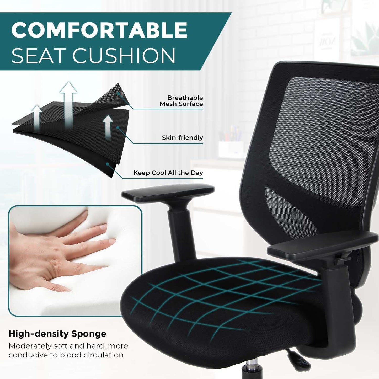 SMUG Drafting Chair, Tall Office Chair Tall Desk Chair with Adjustable Armrests, Counter Height Office Chairs for Standing Desk, Mid Back Mesh Office Drafting Chairs with Adjustable Foot Ring