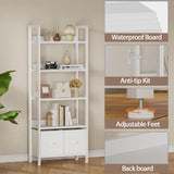 Furologee 5 Tier Bookshelf with Drawers, White Tall Bookcase with Shelves, Wood and Metal Book Shelf Storage Organizer, Modern Display Free Standing Shelf Unit for Bedroom, Living Room, Office Furologee