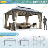 YOLENY 12'x14' Hardtop Gazebo, Permanent Outdoor Aluminum Patio Gazebo with Aluminum Composite Double Arc Roof for Patio Lawn and Garden, Curtains and Netting Included YOLENY