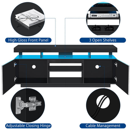 HOMMPA LED Lift Top Coffee Table and TV Stand Set of 2, Modern LED Entertainment Center for up to 70" TV, Coffee Table with Hidden Compartment & 2 Open Shelve & 2 Drawers Grey& Black HOMMPA