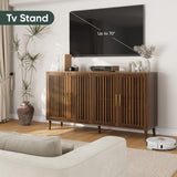 Smart FENDEE 63" Long Sideboard Buffet with 4 Louvered Doors, Farmhouse Buffet Storage Cabinet with Gold Handle, Coffee Bar Cabinet for Entryway, Kitchen, Dining Room, Living Room, Walnut Smart FENDEE