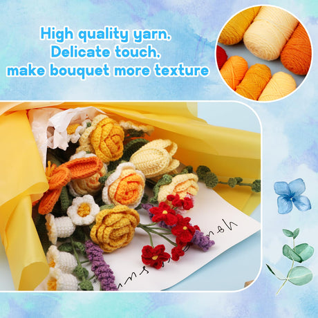 Iuuidu Crochet Kit for Beginners, Flower Bouquet Crochet Kit Rose, Knitting Starter Kit with Crochet Yarn and Step-by-Step Instructions for Birthday, Wedding Anniversary Day Present Iuuidu