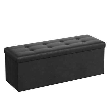 SONGMICS MAZIE Collection - 43 Inches Folding Storage Ottoman Bench, Ottoman with Storage, Foot Rest Stool, Load 660 lb, for Living Room, Synthetic Leather, Black ULSF701 SONGMICS