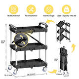 Foldable Rolling Book Cart, 3 Tier Folding Utility Service Carts with Wheels Lockable Handles for Women No Assembly Storage School Restaurant Warehouse Garage 180LBS Capacity Sturdon
