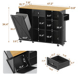 Rolling Kitchen Island with Trash Can Storage, Kitchen Island Cart with Drop Leaf Countertop, 47.2” Kitchen Island on Wheels, Island Table with Drawer & Shelf for Kitchen, Fits 10-Gallon Bins spanspace