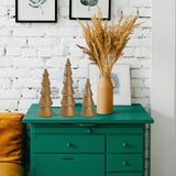 Wooden Christmas Tree, Set of 3 Tabletop Tree Figurine Wood Desk Centerpieces Table Tree Decoration Festive Ornament for Accents Xmas Mantel Shelf Home Decor Holiday Party Indoor Outdoor (Gold) IDATOO