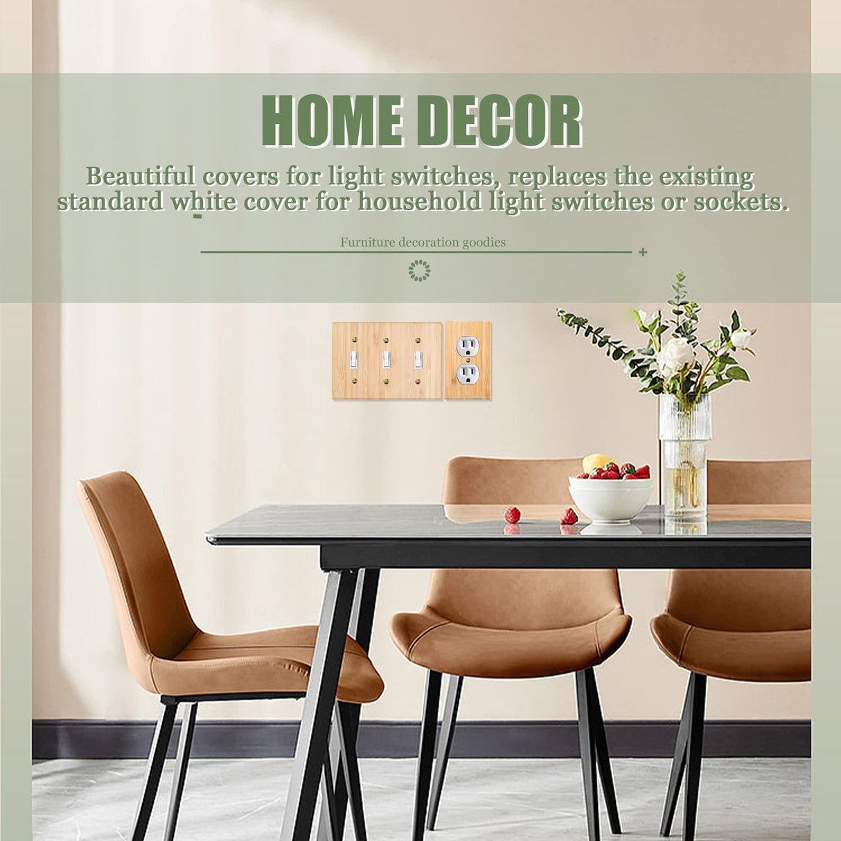 Solid Wood Double Rocker Light Switch Plate 4.5" X 4.5" Bamboo Light Switch Cover Quality Raw Wooden Decorative Bedroom Kitchen Home Decor (Double Alckerou