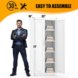 Metal Storage Cabinet with 4 Adjustable Shelves, 71" Tall Kitchen Storage Cabinet with Gold Handles, White Pantry Cabinets, Storage Cabinets for Home Office, Living Room, Hallway - Assembly Required MetalMax