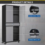 Fesbos 73" Metal Cabinet-Black&Gray Heavy Duty Rolling Storage Cabinet Steel Tool Cabinets with Wheels, Shelves, Lockable Doors and Drawers- for Garage, Pantry, Warehouse - Assembly Required Fesbos