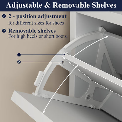 Gyfimoie Shoe Storage Cabinets, Free Standing Shoe Organizer with 2 Flip Drawers for Entryway, Narrow 3 Tier Entryway Hidden Shoe Rack with Doors (Off White) - WoodArtSupply