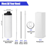 FECBK 8 Pack Sublimation Water Bottle Blanks 20 oz Sublimation Sports Water Bottle with Handle Stainless Steel Sublimation Tumbler Blanks with Lids and Straws, Individually Box, White, Diy Gift FECBK