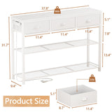 Furologee 38in Console Table with 3 Drawers, Small Sofa Table with Lights and Power Outlets, Hallway Tables with 3-Tier Shelves, White Narrow Console Table for Entryway, Living Room, Couch, Foyer Furologee