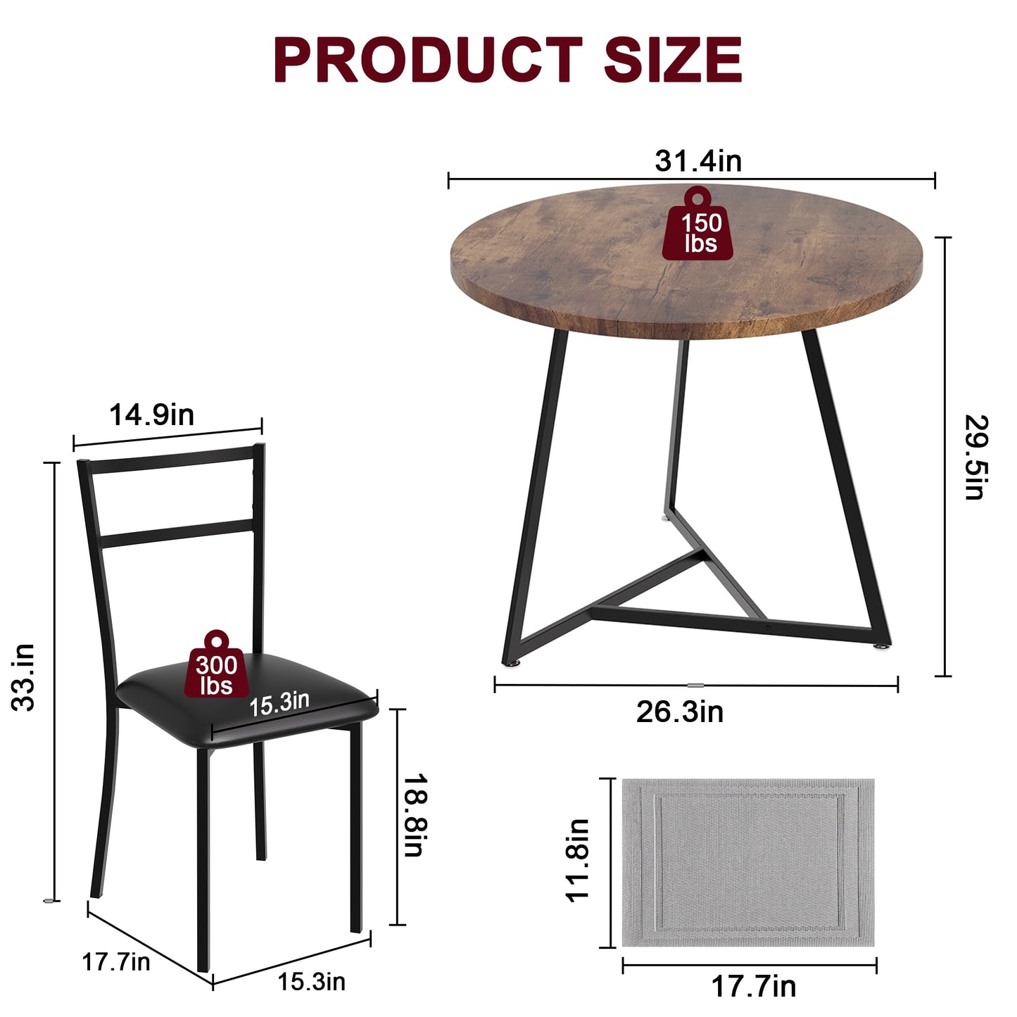 GAOMON Dining Table Set for 2, Kitchen Table and Chairs for 2 with Upholstered Chairs, 3 Piece Dining Room Table Set, Round Kitchen Table Set for - WoodArtSupply