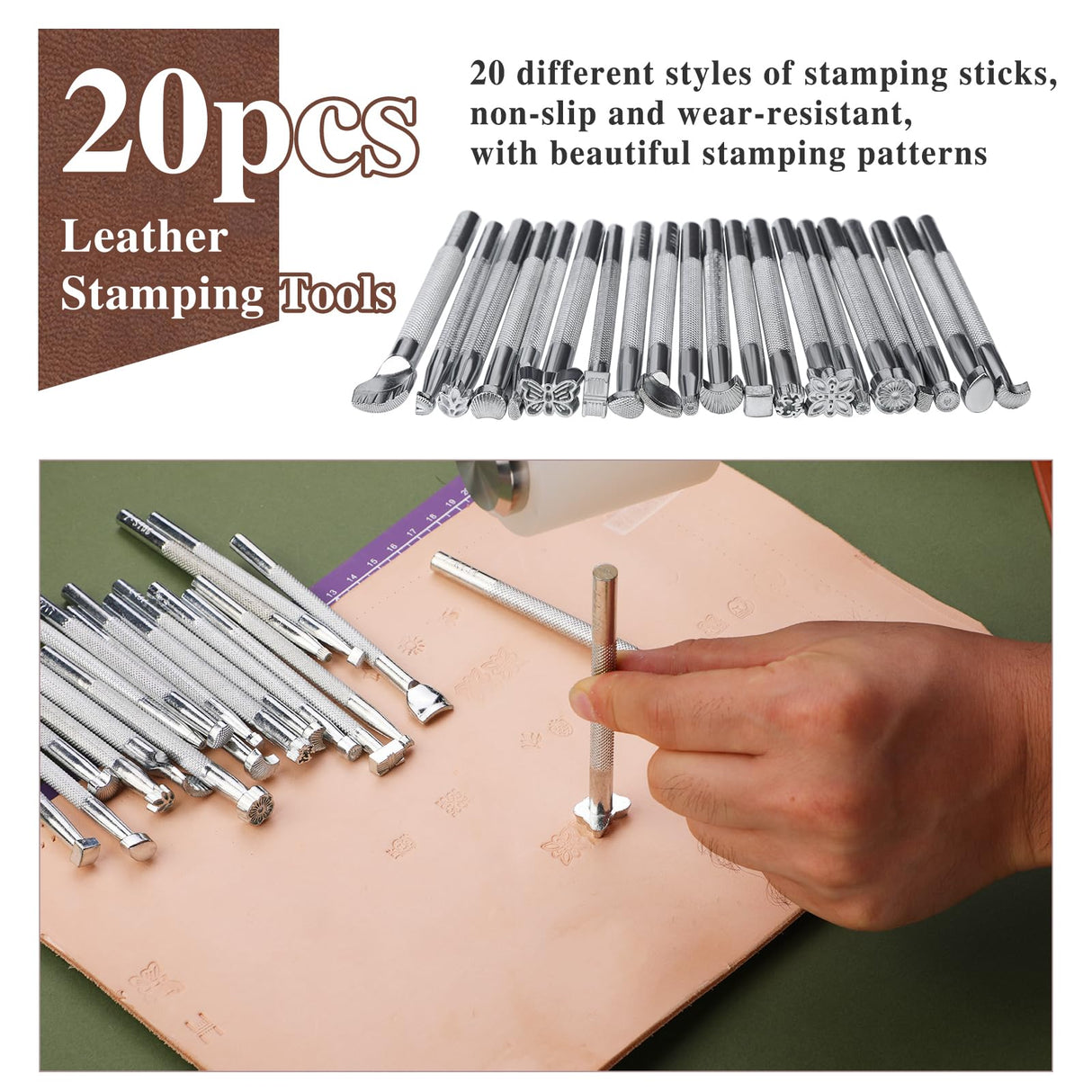 BUTUZE Leather Kit, Leather Tooling Kit, Practical Leather Working Tools with Leather Stamping Tools, Beveler, Groover, Stitching Punch Sewing Thread and Needles - Leather Roll Bag and Manual BUTUZE