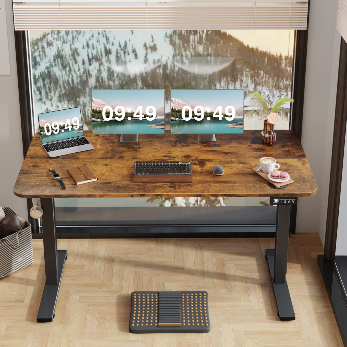 Furmax Electric Height Adjustable Standing Desk Large 55 x 24 Inches Sit Stand up Desk Home Office Computer Desk Memory Preset with T-Shaped Metal Bracke, Brown Furmax