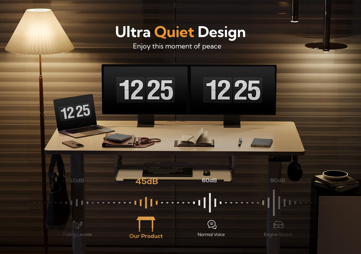 Claiks Standing Desk with Keyboard Tray, Electric Standing Desk Adjustable Height, 48x24 Inches Sit Stand up Desk with Splice Board, Raising Desk for Home Office, Natural Claiks