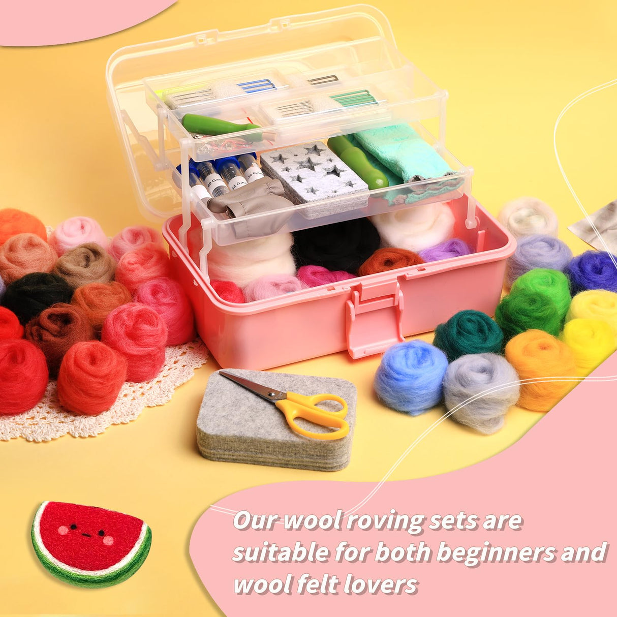 JUPEAN 221 Pcs Needle Felting Kit Needle Felting Starter Kit Needle Felting Supplies Including 43 Color Wool Roving Felting Molds Foam Mat and 4 Sizes Felting Needles for DIY Craft Project JUPEAN