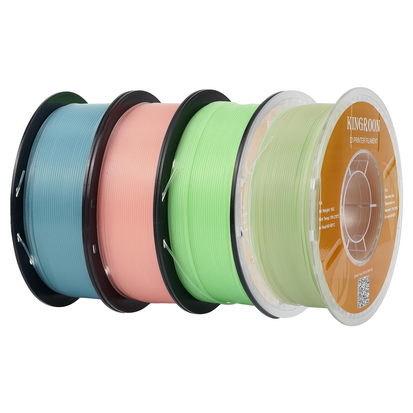 Kingroon Glow in Dark Rainbow PLA 1.75mm Filament, Dimensional Accuracy +/- 0.03 mm,1kg Spool(2.2lbs),Luminous Rainbow PLA Filament - 4 Multicolor Rolls(Green&Sky Blue&Pink&Pink+Sky Blue+Ligh - WoodArtSupply