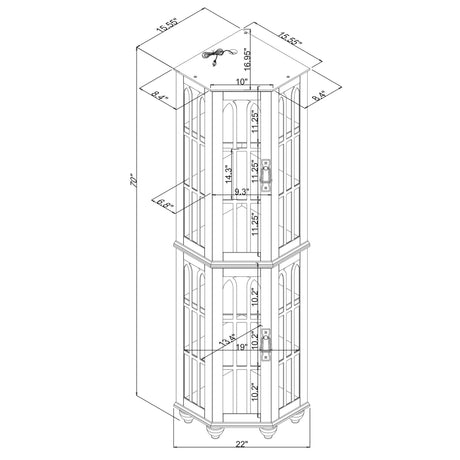 Anveffeg Corner Curio Cabinet with Glass Shelves, Tempered Glass Doors, Solid Wood Legs, 70H x 22W x 16.95D inches (Walnut) Anveffeg